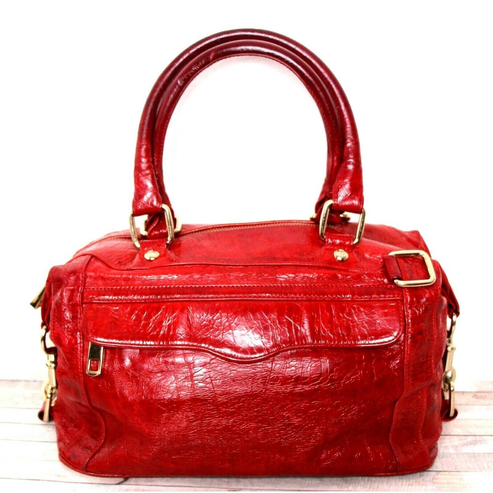 REBECCA MINKOFF RED GENUINE LEATHER TOP HANDLE SATCHEL HANDBAG SHOULDER BAG